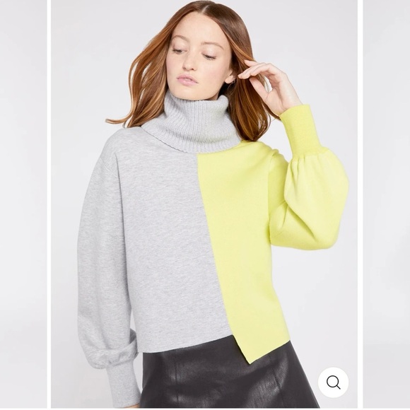 Alice + Olivia Spencer Colorblock Turtleneck Sweater Heather Grey/Sunny Lime - Picture 1 of 14